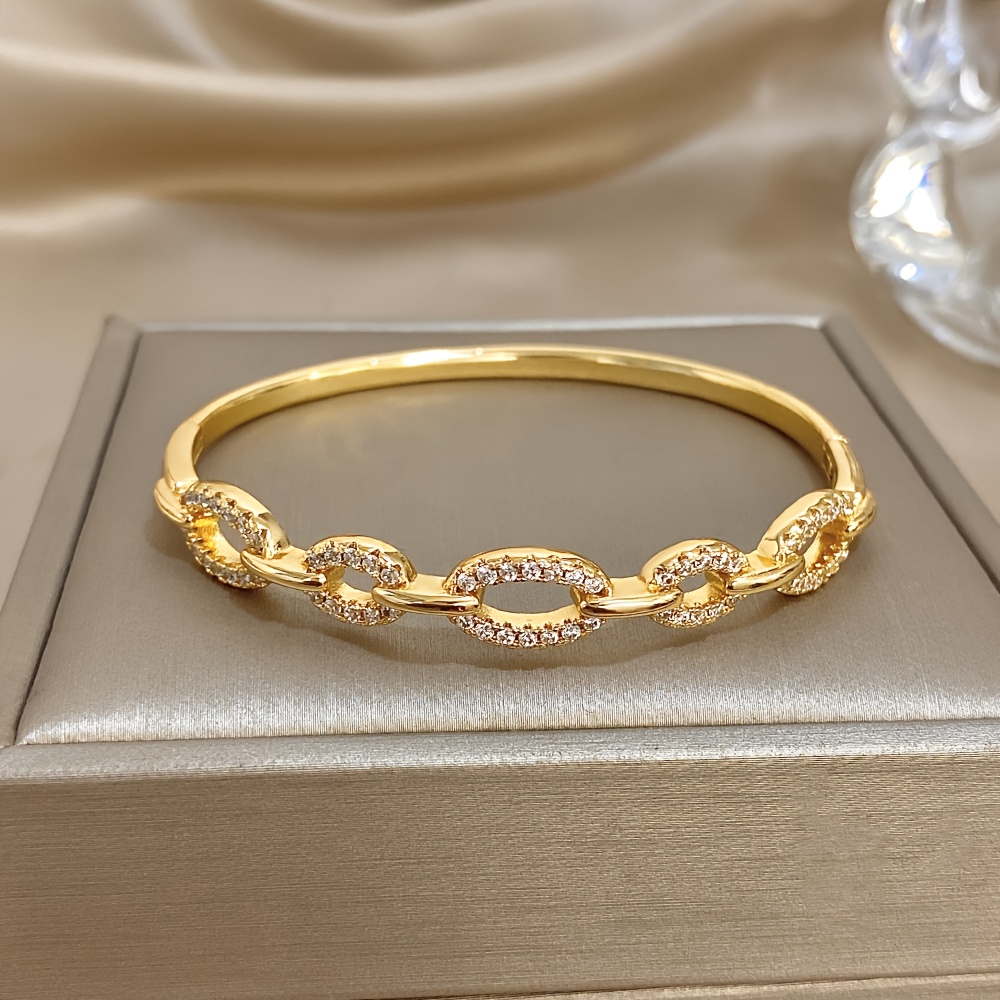 Gold-Plated Charm Bracelet with Rhinestones, Luxurious Gift